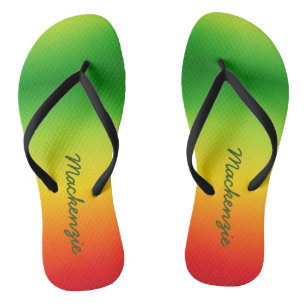 Tongs Nom sur dégradé de couleurs tropicales vert jaune 