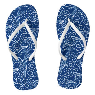 Tongs Nuages japonais vintages, bleu et blanc de cobalt