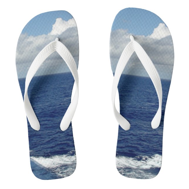 Tongs Ocean Waves Fluffy White Clouds Blue Sky (Semelle)