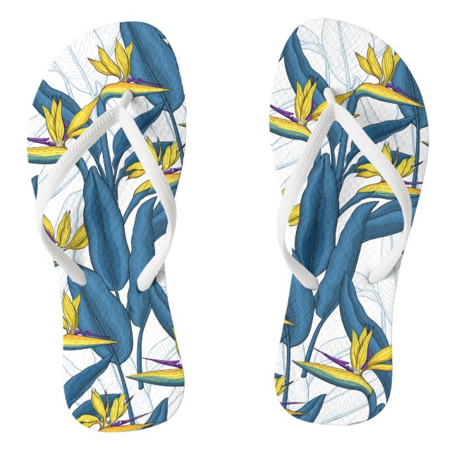 Tongs Oiseau de fleurs de paradis sur blanc (Semelle)
