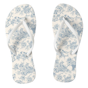 Tongs Oiseaux et fleurs de cerisier en bleu et blanc cas