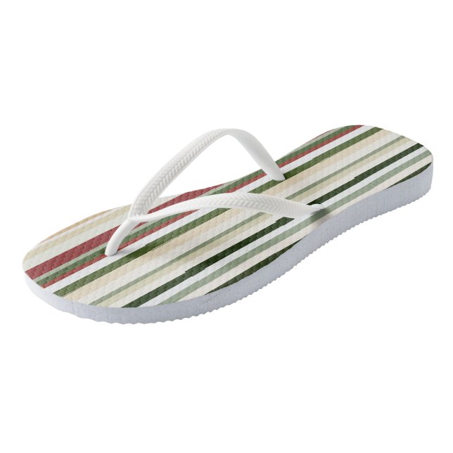 Tongs Olive, bandes vertes et rouges (Incliné)