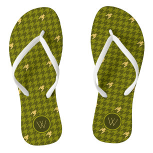 Tongs Olive with Gold Accent Houndstooth Flip Flops