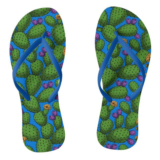 Tongs Opuntie de floraison en bleu (Semelle)