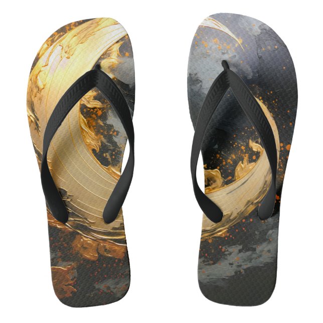 Tongs Or noir Abstrait Tourbillon Moderne Lune (Semelle)