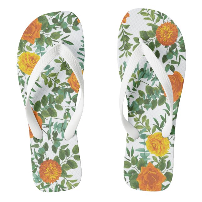Tongs Orange Rose Mariage Floral Moderne (Semelle)