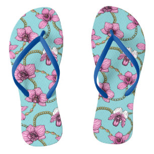 Tongs Orchidées et chaînes, roses et bleues