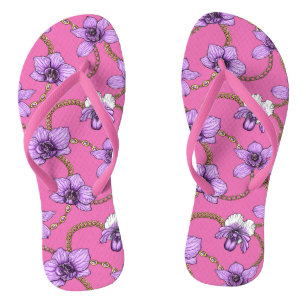 Tongs Orchidées et chaînes, violet et rose