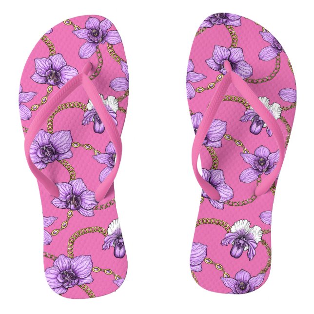Tongs Orchidées et chaînes, violet et rose (Semelle)