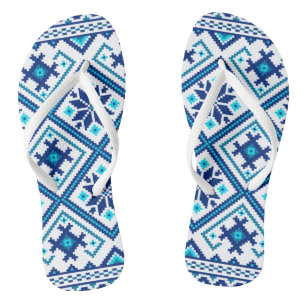 Tongs Ornement Motif bleu folk