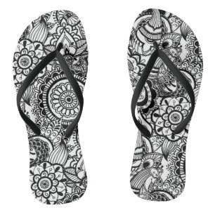 Tongs Paisley floral noir