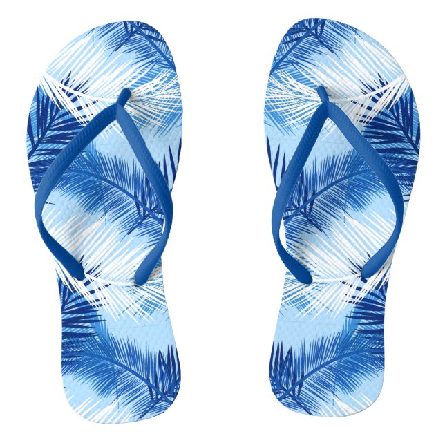 Tongs Palm Leaf Print, Cobalt, blanc et bleu ciel (Semelle)