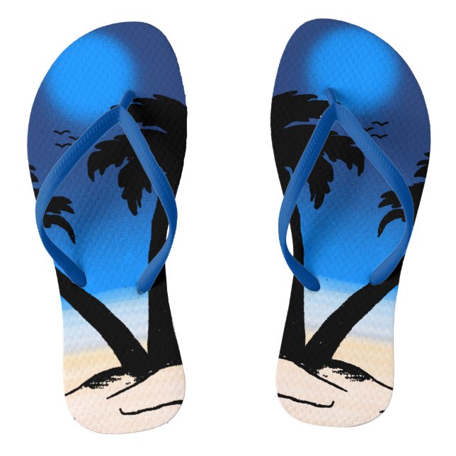 Tongs Palmiers de plage d'été bleu minuit  (Semelle)