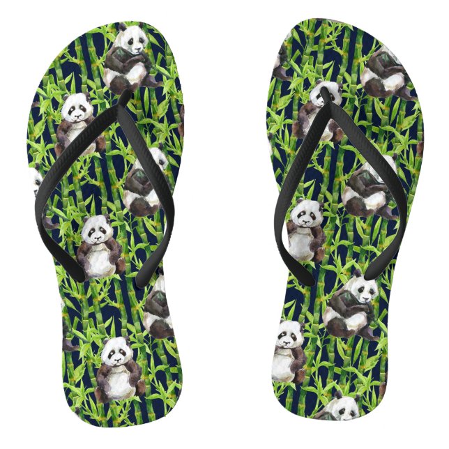 Tongs Panda avec Motif d'aquarelle en bambou (Semelle)
