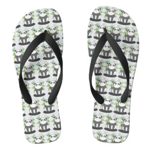 Tongs Panda noir et blanc mignon en Motif Bambou
