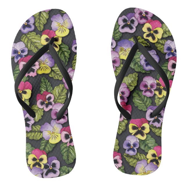 Tongs Pansies violettes, rouges et jaunes Flip Flops (Semelle)