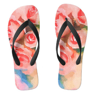 Tongs Pantoufelles de rose pêche aquarelle pour dames