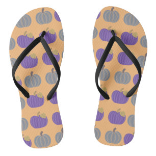 Tongs Pantoufles à motif automnal de citrouilles violett