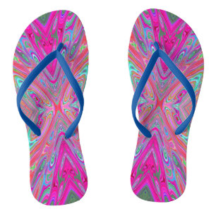 Tongs Papillon Abstrait Rose, Aqua et Magenta Trippy