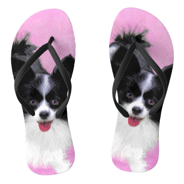 Tongs Papillon (blanc et noir) Peinture - Dog Art (Semelle)