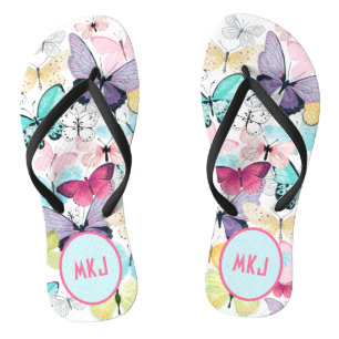 Tongs Papillon Coloré Rose, Bleu, Violet Monogramme