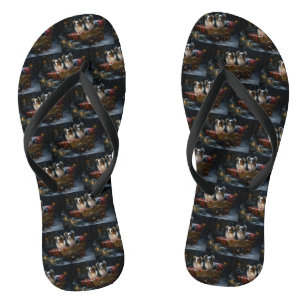 Tongs Papillon Traîneau enneigé Décor de Noël