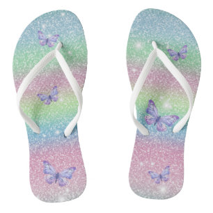 Tongs Papillons de Parties scintillant bleu rose vert Om
