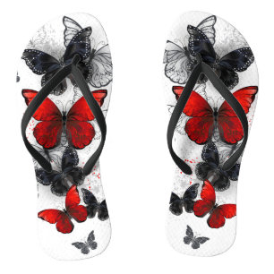 Tongs Papillons noirs et rouges volants
