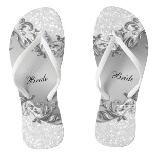 Tongs Parties scintillant blanche et gris   Mariage