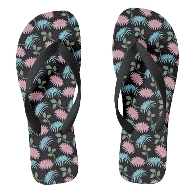 Tongs Pastel Floral Pattern on Black Background | Cute D (Semelle)