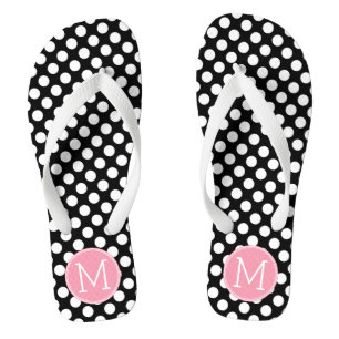 Tongs Pastel Pink and Black Polka Dots Custom