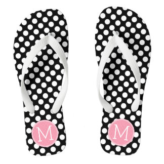Tongs Pastel Pink and Black Polka Dots Custom