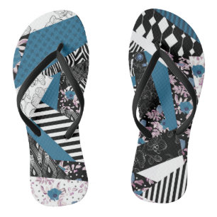 Tongs patchwork bleu, populaire, patchwork, folle, rusti