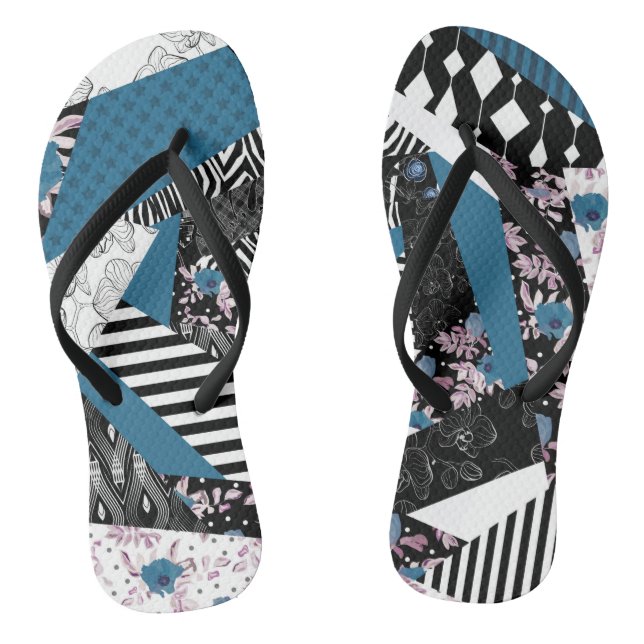 Tongs patchwork bleu, populaire, patchwork, folle, rusti (Semelle)