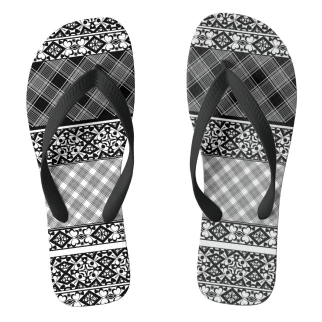 Tongs Patchwork rayé noir et blanc avec dentelle (Semelle)