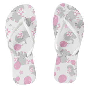 Tongs Pattern of Elephants, Cute Elephants - Pink Gray