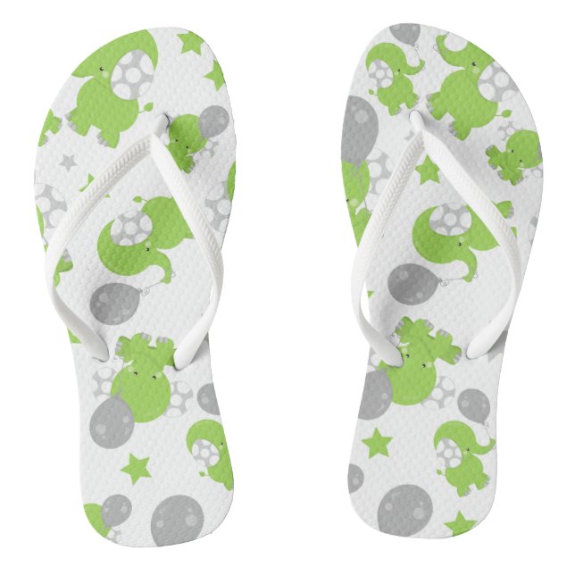 Tongs Pattern of Green Elephants, Cute Elephants, stars (Semelle)