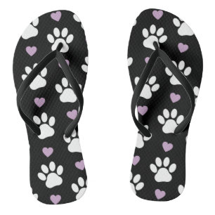 Tongs Paw Motif, Chien Paws, White Paws, Lilac Hearts