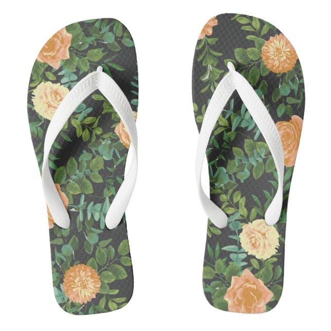 Tongs Peach Dark Grey Mariage Rose Floral (Semelle)