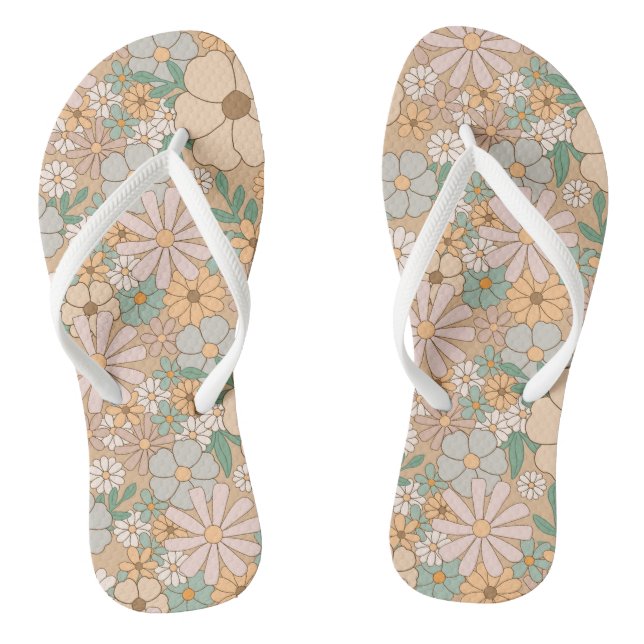 Tongs Peach Orange Floral Sanders Chaussons Flip Flops (Semelle)