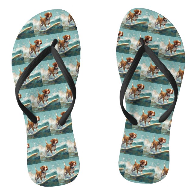 Tongs Peinture de Brittany Spaniel faisant du surf sur l (Semelle)
