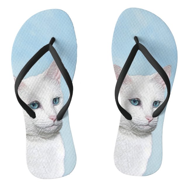 Tongs Peinture de chat blanc - Cute Original Cat Art (Semelle)
