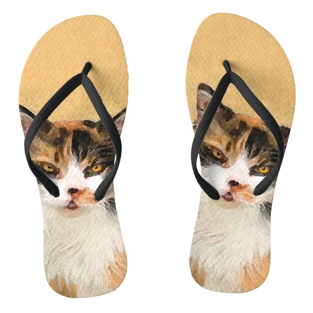 Tongs Peinture de chat calico - Art original de chat mig (Semelle)