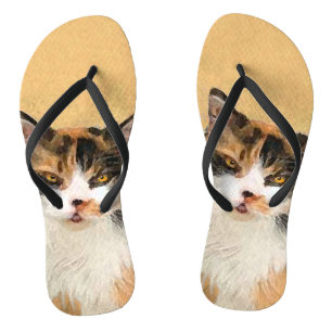 Tongs Peinture de chat Calico - Cute Original Cat Art