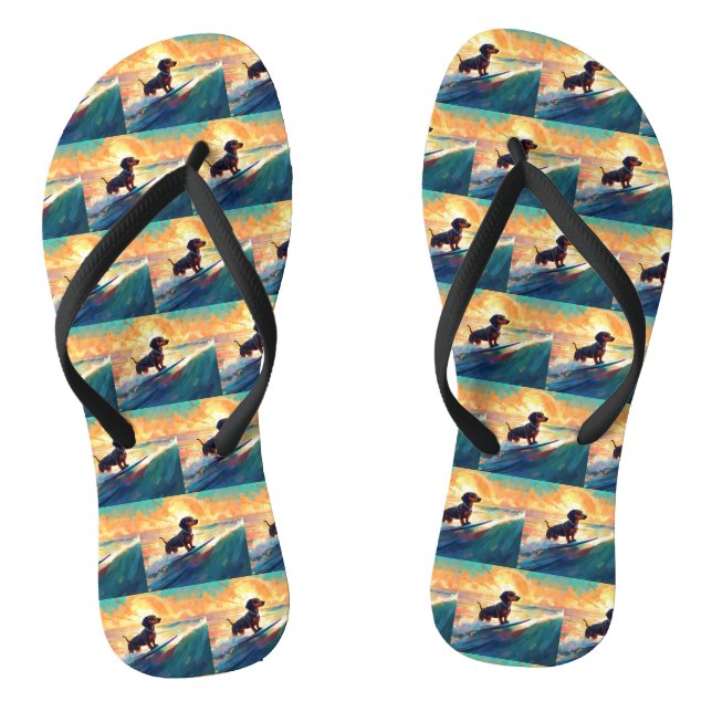 Tongs Peinture de surf à la plage de teckel (Semelle)
