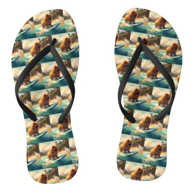 Tongs Peinture de surf de la plage de Chow Chow (Semelle)