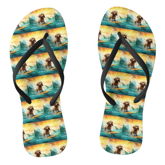 Tongs Peinture de surf de plage de Cockapoo  (Semelle)
