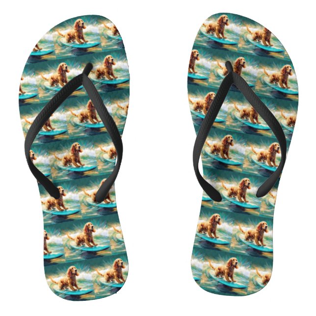 Tongs Peinture de Surf sur Plage de Cocker Spaniel (Semelle)