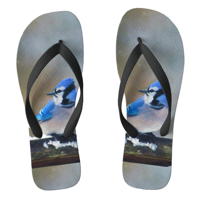 Tongs Peinture Jay Bleu - Art Oiseau Original (Semelle)