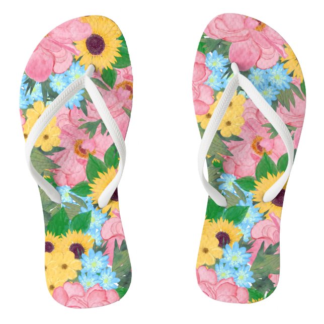 Tongs Peonies roses tendance Yellow Sunflowers Aquarelle (Semelle)